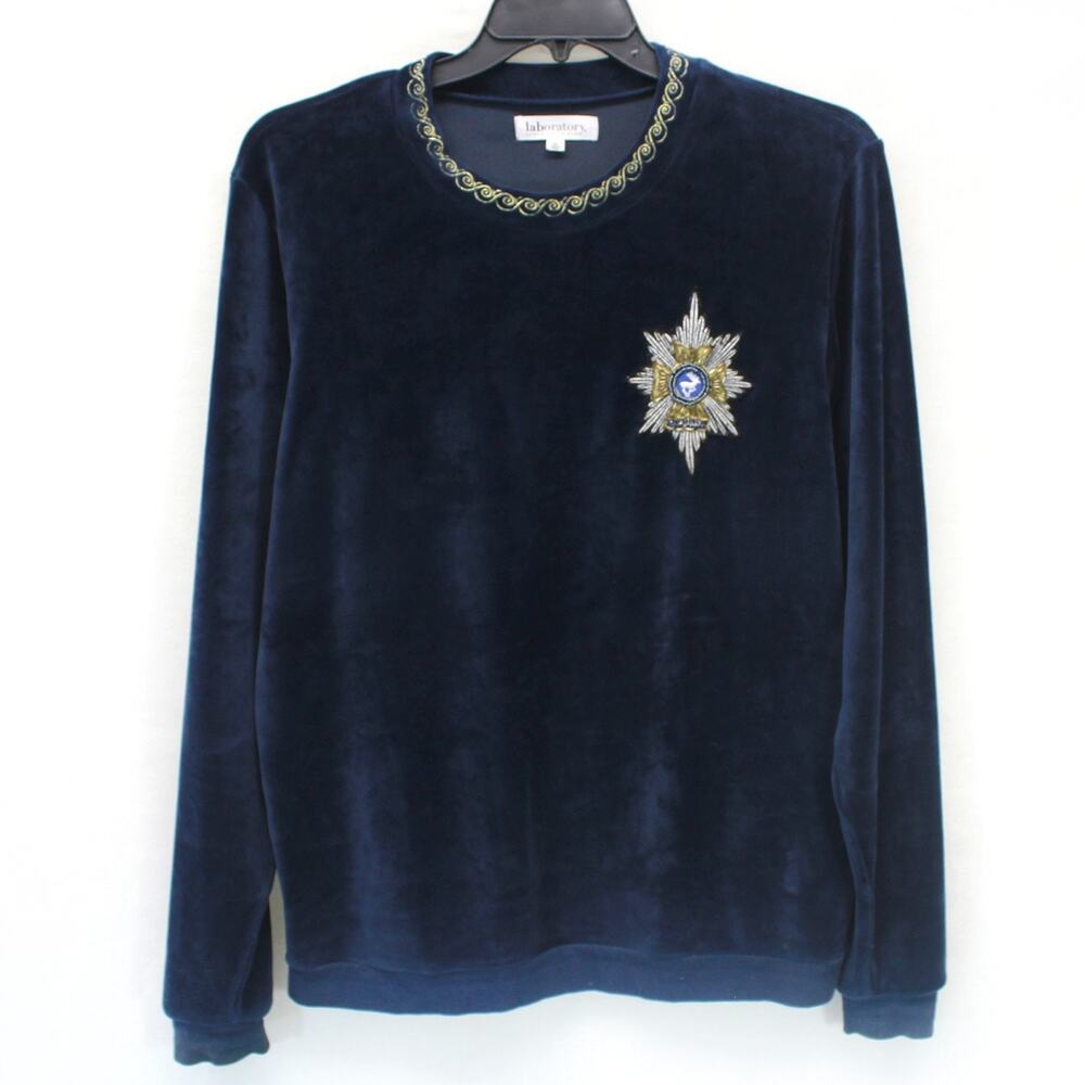 Lord & Taylor Laboratory royal plush velour vintage 90 Y2K lounge blouse top S/P